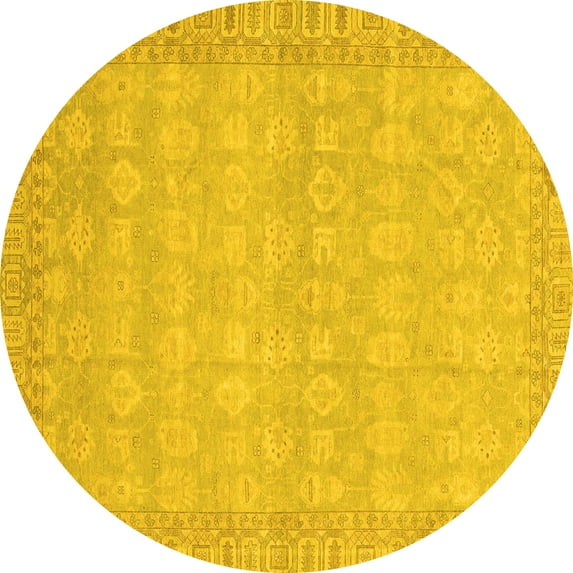 Ahgly Company Indoor Round Abstract Yellow Modern Area Rugs, 8' Round
