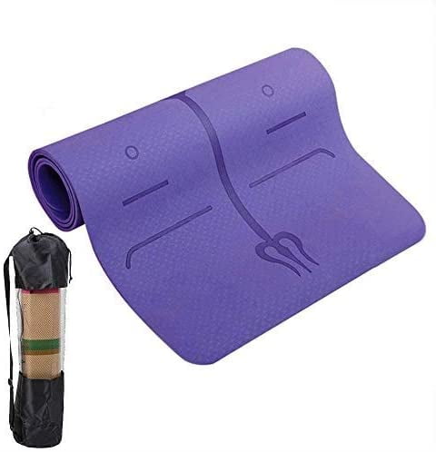 Yoga Mat Eco-Friendly TPE Position Lines Non-slip Textured surfaces Carry Strap 