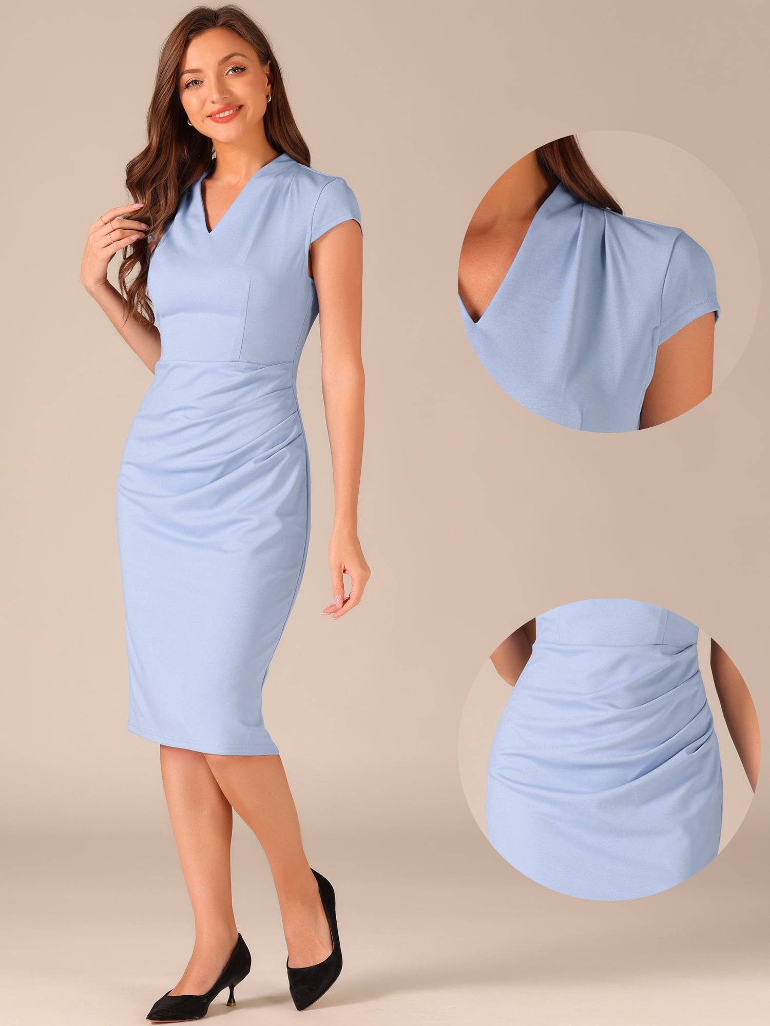 DARING DIVA Cap Sleeve Ruched Side Sheath Blouse M Blue