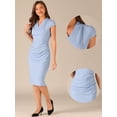 thumbnail image 2 of DARING DIVA Vintage Cap Sleeve Ruched Side Sheath Dress S Blue, 2 of 5