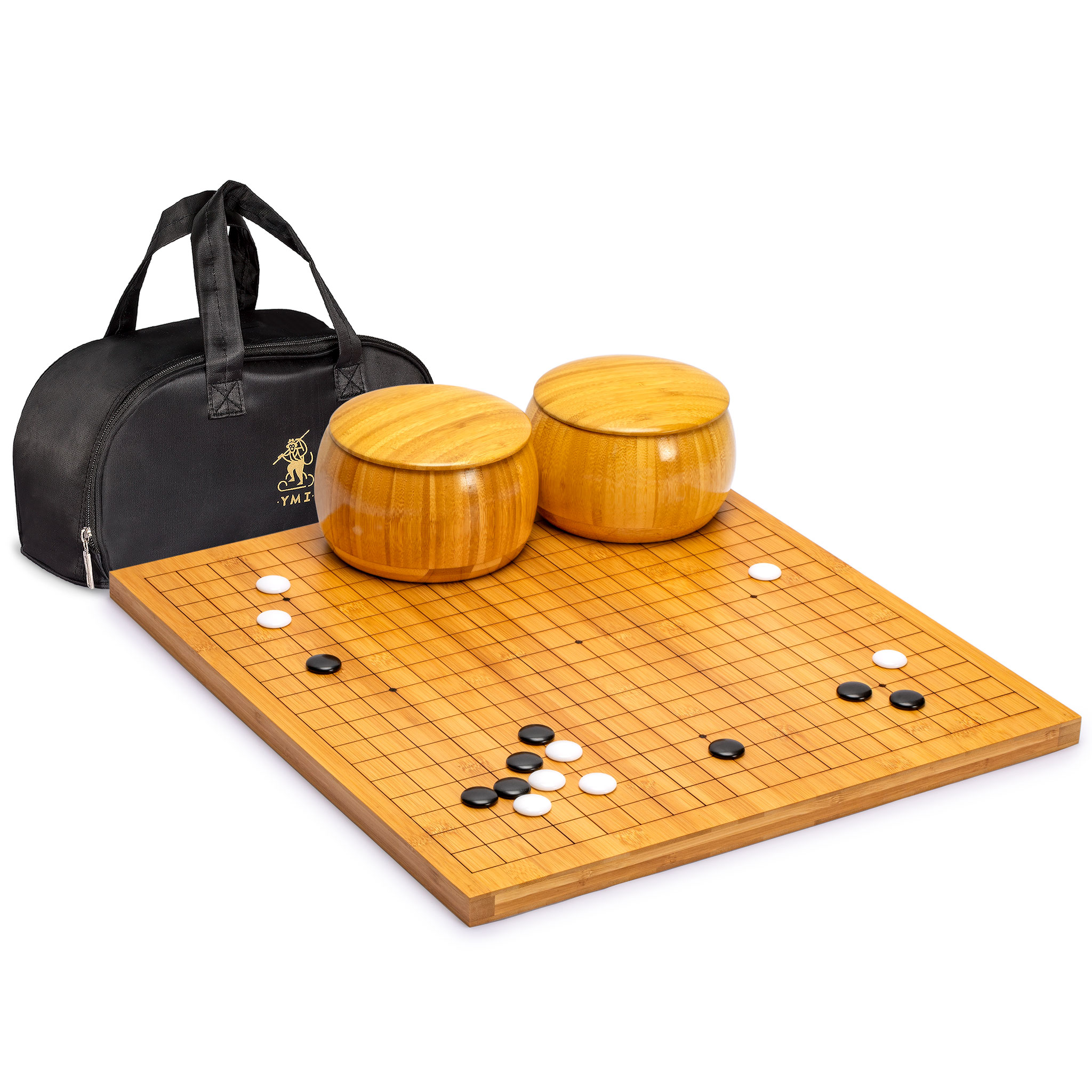 Set Da Gioco Go In Bambù Reversibile 19x19/13x13 – 361 Pietre In Ceramica Convexa, Ciotole In Bambù E Borsa, Weqi Professionale SongYun