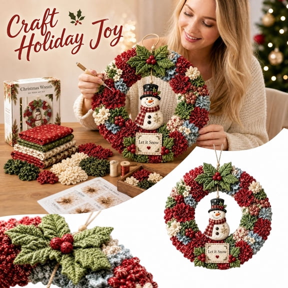 Fabric Punch Needle Wreath Set for Home Wall Decor, DIY Kit with Polyester Semi-Lustre Fabric and Tools, Complete Craft Kit, Relaxing DIY Project, Gift, Handmade