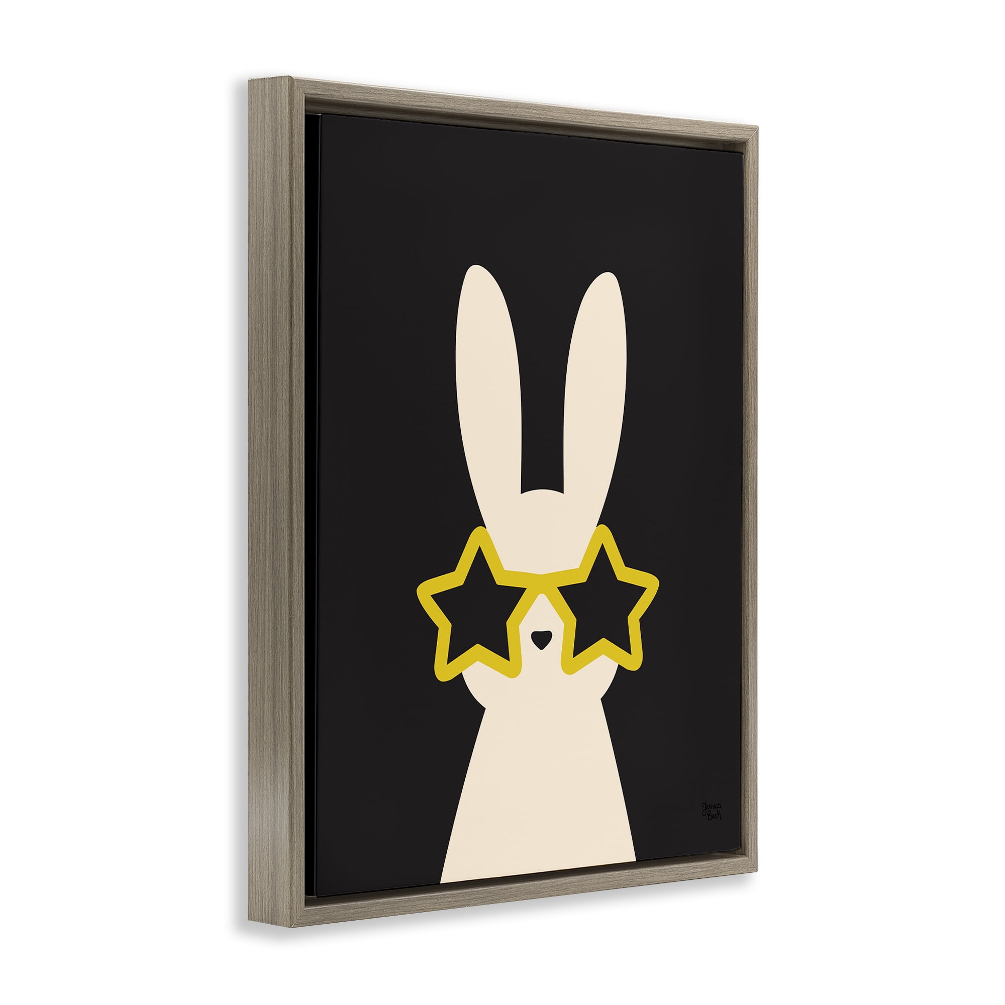 Stupell Industries Rabbit with Star Glasses Animals Painting Brown Floater Framed Canvas Art Print Wall Art, 17 x 21