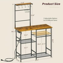 Bakers Rack with Power Outlet, 6-Tier Coffee  Station, 10 S Hooks, Kitchen Storage Shelf for Spices, Pots, Rustic Brown