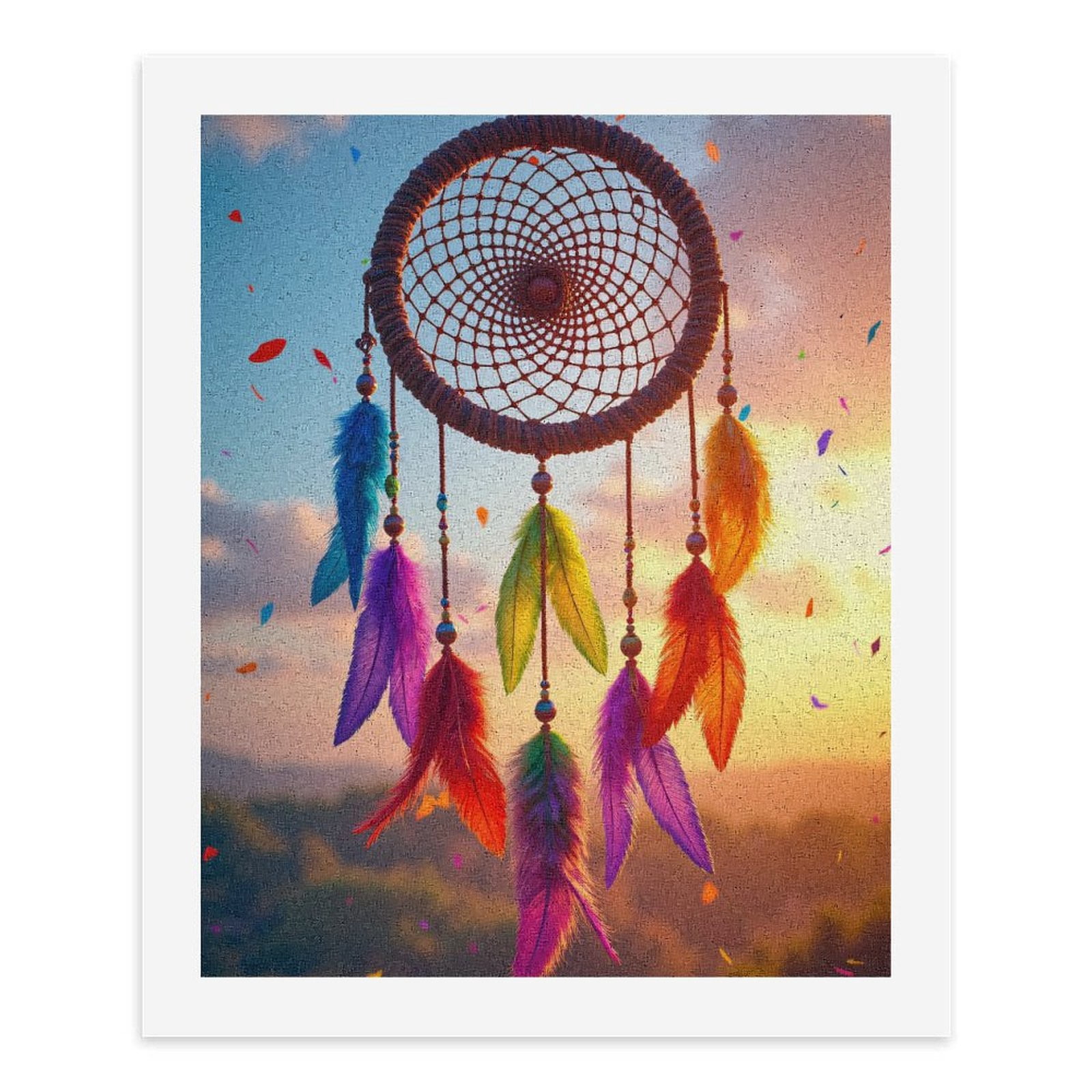 Paint By Numbers Kit for Adults Beginner - Colorful Feather Dream Catcher Sunset DIY Canvas Painting Kits for Adults, Frameless Paint By Number for Adults for Home Wall Decor 16x20 Inch