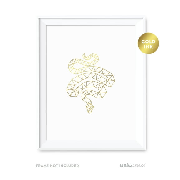 Snake Geometric Animal Origami Wall Art Metallic Gold Ink Print