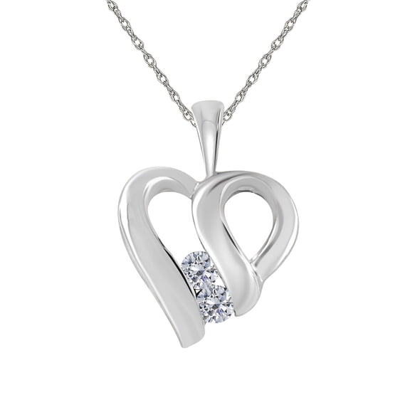 Mauli Jewels Engagement Necklace for Women 0.16 Carat Two Stone Diamond Heart Pendant 4 prongs 10K White Gold With 18'' Chain|Silver Chain