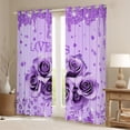 thumbnail image 2 of Feelyou Romantic Rose Flower Curtains Pack of 2 (42x84 Each), Dreamy Sequin Print Purple Curtains Blackout, Couple Anniversary Theme Bedroom Curtains, Curtains and Drapes Room Decor, 2 of 6
