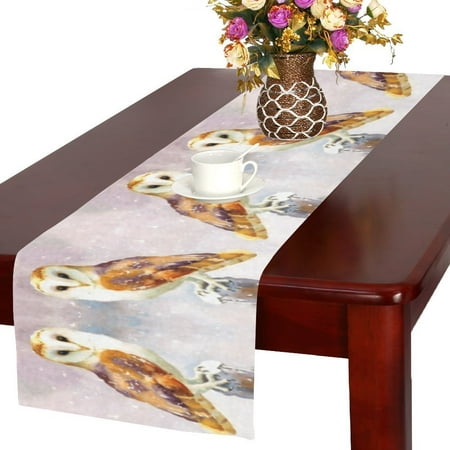 

MYPOP Watercolor Painting Owl Long Table Runner 16x72 incheses Barn Owl Bird on Stump Rectangle Table Runner Cotton Linen Cloth Placemat for Office Kitchen Dining Wedding Party Home Decor