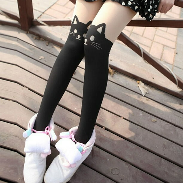 Yingyy Women Cat Printed Stitching Stockings Girl High Women Printed Tights Stocking Stockings Lady Cute Stockings Cartoon Pantyhose Tights Stocking