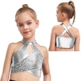 thumbnail image 5 of YiZYiF Kids Girls Dance Vest Tank Tops Shiny Sequin Metallic Crop Top Latin Ballroom Jazz Dancewear Silver 14, 5 of 6