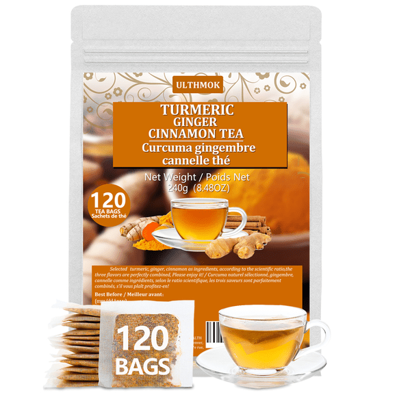ULTHMOK 120 Turmeric, Ginger, Cinnamon Blend Tea Bags, 100% Natural & No Additives