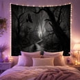 thumbnail image 2 of Misty Forest Path with Ravens Grayscale Moody Gothic for Nature Lovers, Dark Academia Wall Art Halloween Gift Tapestry Wall Hanging for Living Room, Bedroom and Dorm, 2 of 7