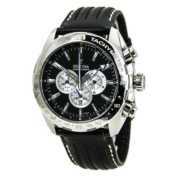 Festina F16489-9 Men's Black Dial Black Leather Strap Chrono Dual Time Watch