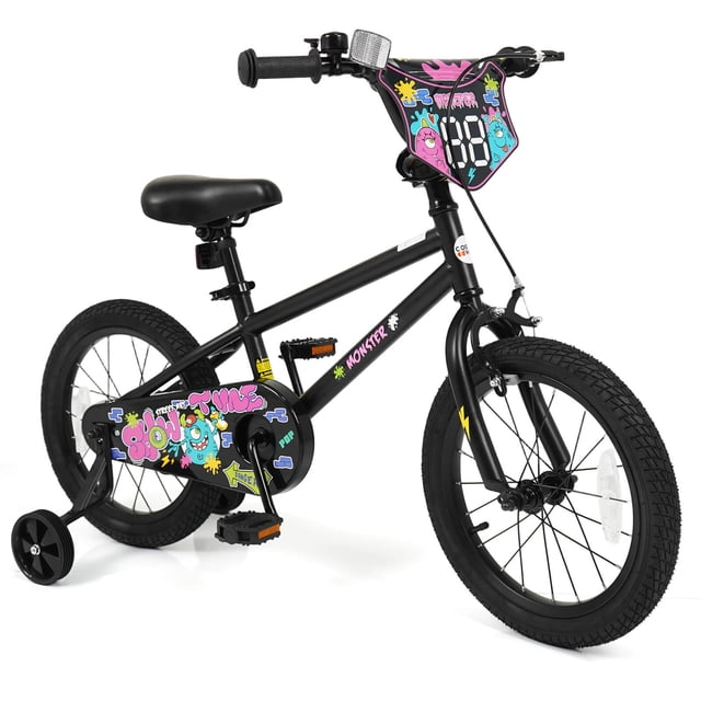 Costway Vélo pour Enfants de 16 Pouces avec Roues Stabilisatrices. Freins à Main et à Rétropédalage Doubles. Selle Réglable