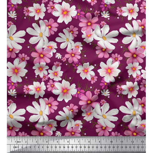 Soimoi Cotton Poplin Fabric Cosmos Floral Printed Fabric 1 Yard 56 Inch Wide