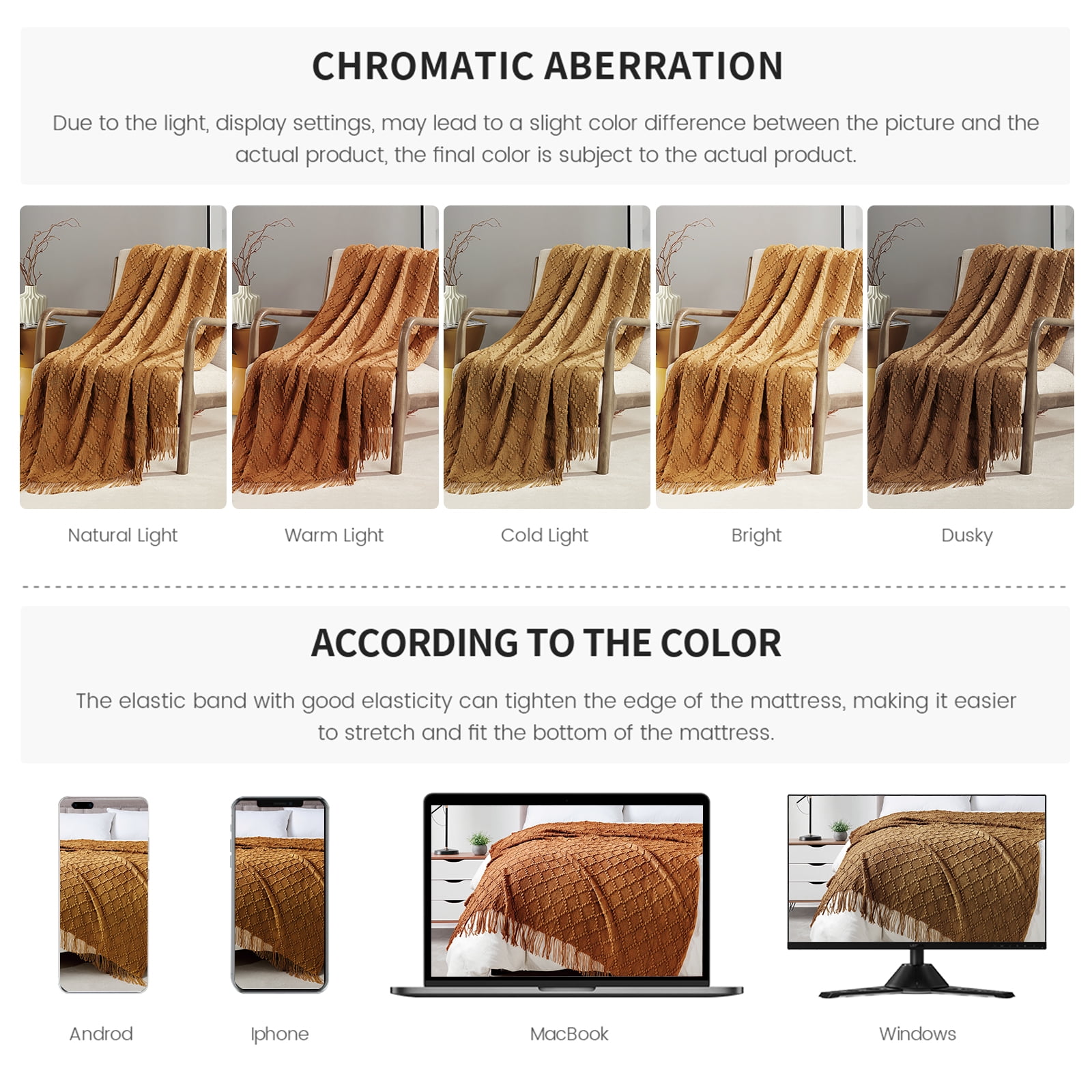Bourina Throw Blanket Textured Solid Soft Throws and Blankets for Sofa or Bed Knitted Decorative Blanket 50 x70 inches Jacquard Rhombu Almond for Adults
