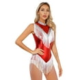 thumbnail image 2 of Kaerm Womens Sequins Fringed Latin Dance Leotard Metallic Tassel Bodysuit Tango Performance Red L, 2 of 7