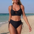thumbnail image 4 of Trajes de baño Amzcrzy Tankini para mujer, traje de baño de control de abdomen, bikini de mujer de color sólido a juego con bolsillo, traje de baño deportivo Tangini dividido, traje de baño negro, XL, 4 of 5
