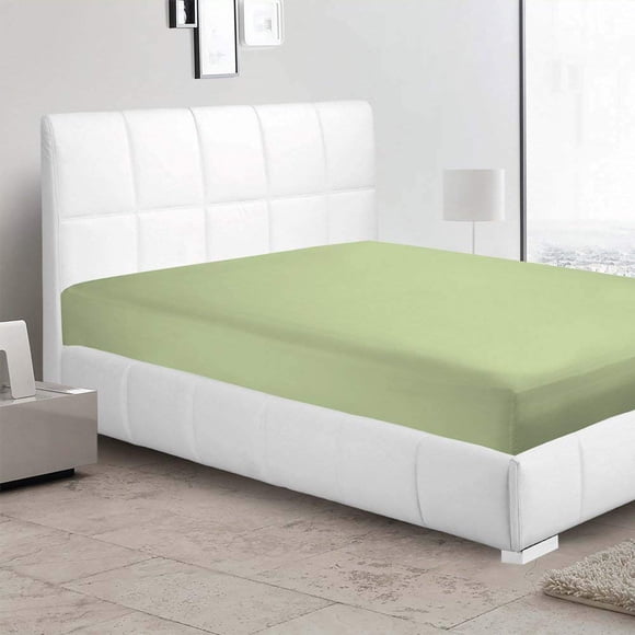 Fitted Sheet Sage Solid 100 Percent Pure Cotton Super Soft 1-Piece Fitted Sheet with 22 Inch Pocket Fitted Sheet 450TC (Twin-XL, Sage)