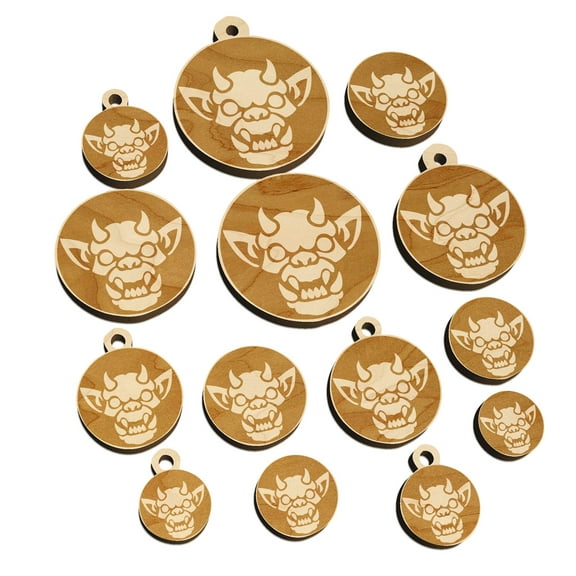 Horned Gargoyle Head Wood Mini Charms Shapes DIY Craft Jewelry - With Hole - Various Sizes (16pcs)