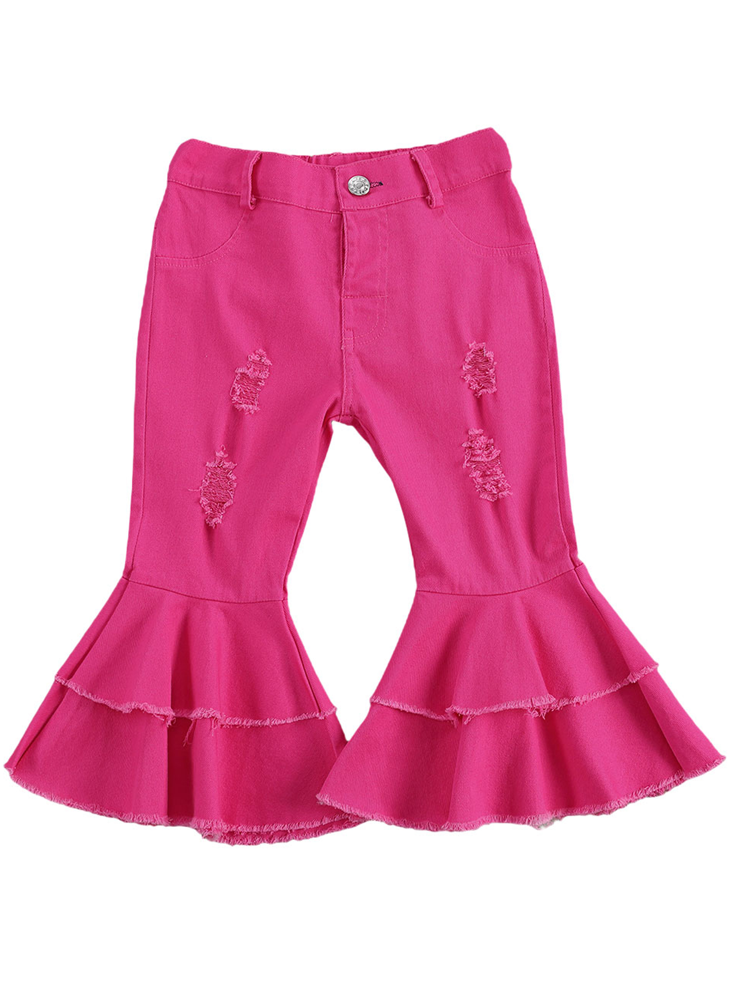 jeans with ruffles on the bottom