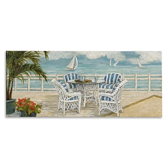 Stupell Industries Summer Beach View Deck Landscape & Nature Painting Wrapped Canvas Canvas Art Print Wall Art, 24 x 10