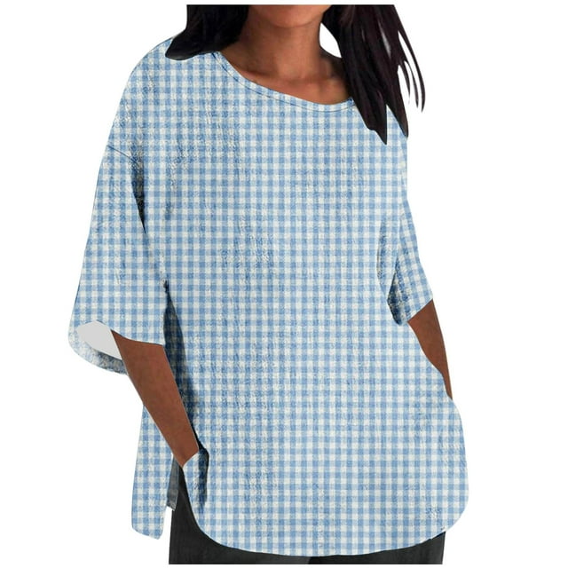 Tops Y Blusas de las Señoras Cortado 3/4 Manga Impresa Suelta Camisa Casual, Blusas para las Mujeres Casual
