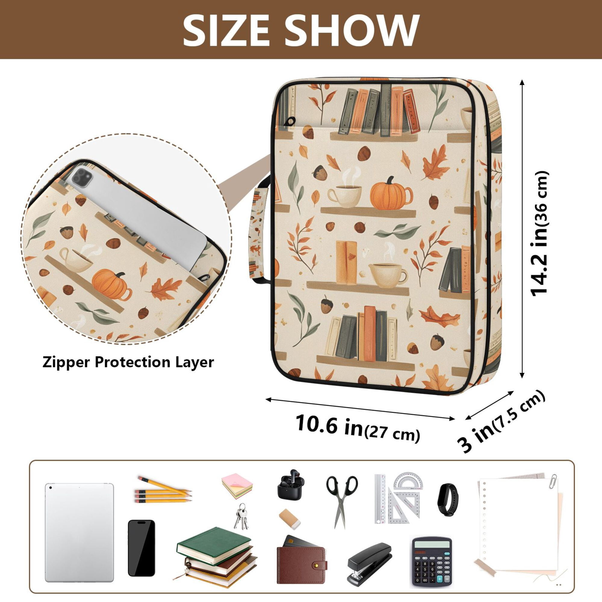 FORMRS Accordion File Folder A4 Size 7-Pocket Expanding Document Organizer Bag with 3 Ring Binder, Fall Book Shelf