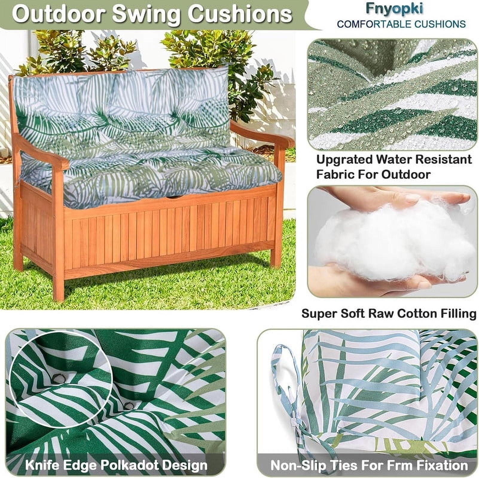 Replacement Cushions for Swing, Waterproof Porch Swing Cushion, 2-3 Seat Outdoor Bench Cushion with Backrest for Patio Furniture Garden Porch Loveseat Glider Pad (Bamboo Leaves 47*40in)