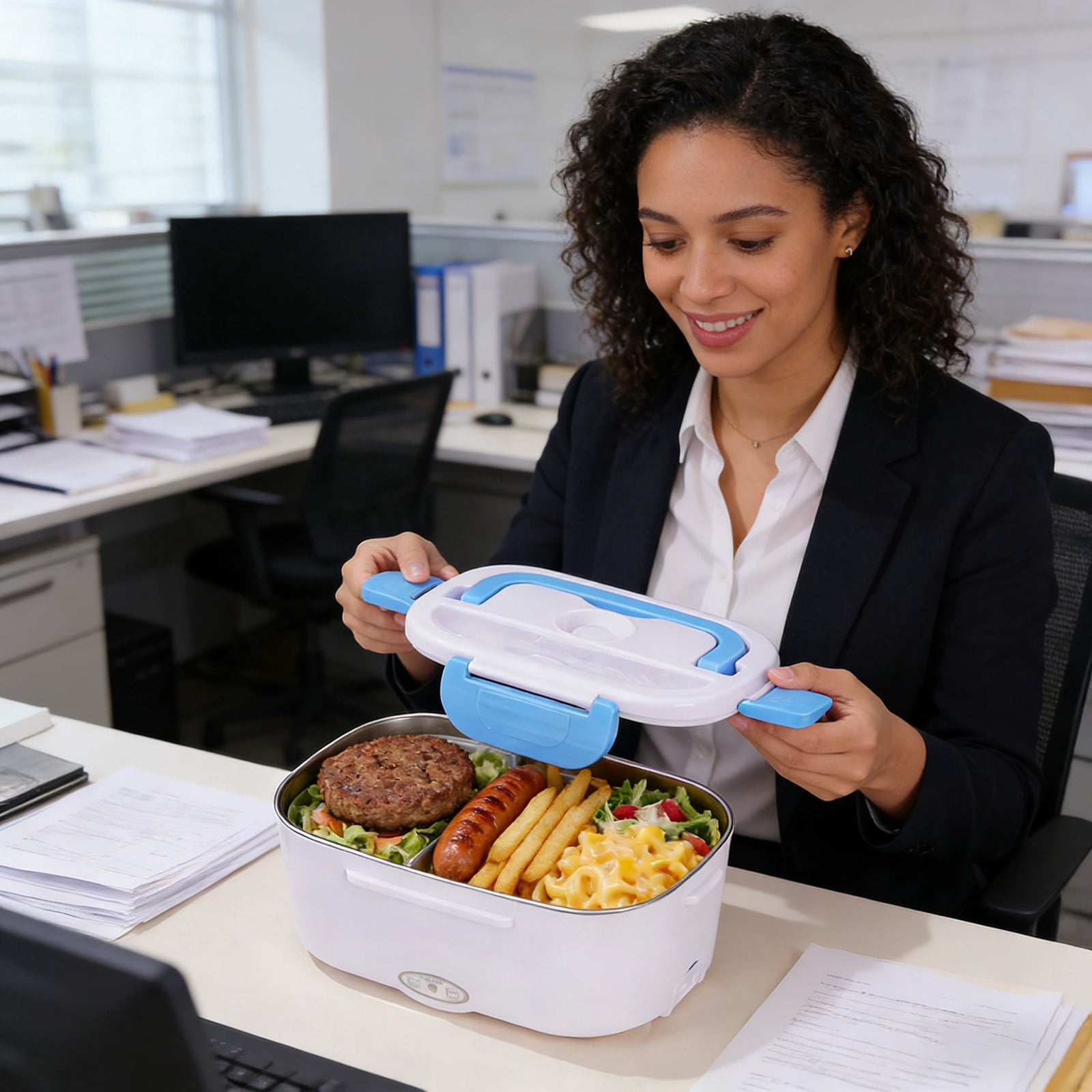 Lunch Box Heater - Portable Food Warmer for Car, Truck, Office, and Work, Includes 304 Stainless Steel Container, 110V Heated Lunch Box for Adults, Bento Box with Adjustable Temperature