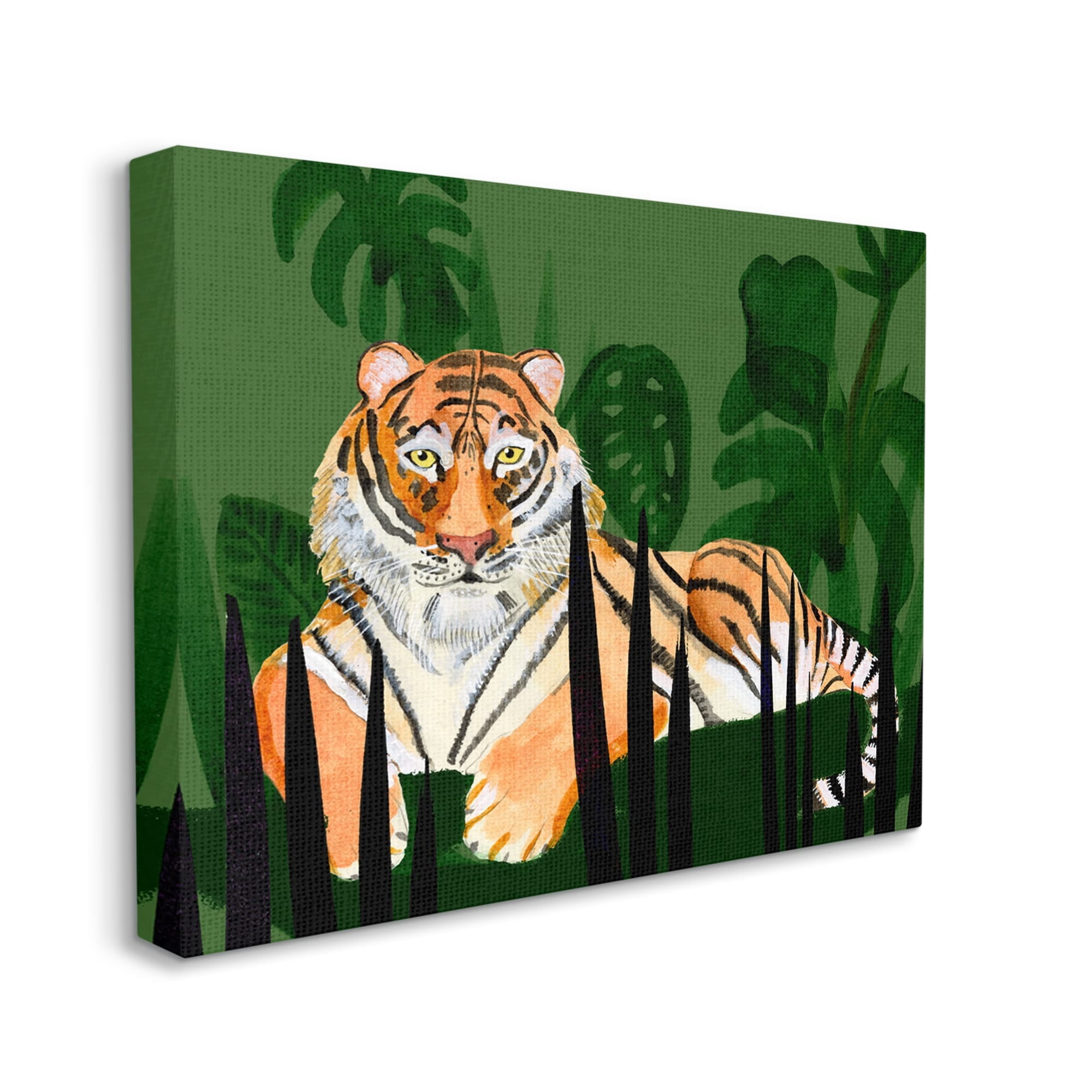 Stupell Tiger Tropical Plants Nature Animals & Insects Painting Gallery Wrapped Canvas Print Wall Art