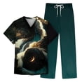 thumbnail image 1 of Men's Short Sleeve V Neck Print Chest Pocket Care Top Elastic Waist Pants Two Piece Work Suit S, 1 of 4