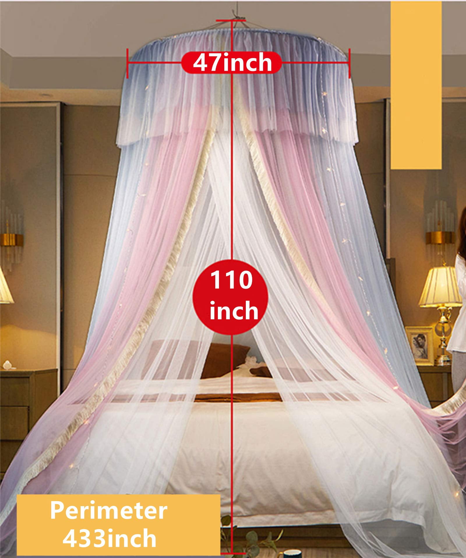 Princess Bed For Curtain- Double Layer Sheer Mesh Dome Round Lace Mosquito Net Tent Full Queen King Bed(pink/grey/white)
