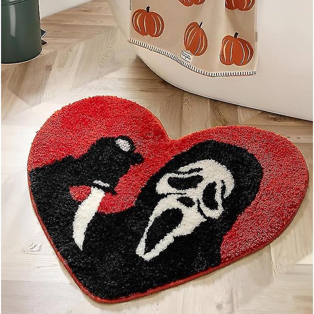 Alfombrilla de piso espeluznante antideslizante con forma de corazón de Halloween