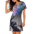thumbnail image 2 of Balery Elephant Fireworks Celebration Camisón de manga corta con cuello redondo para mujer, cómodo y elegante., 2 of 6