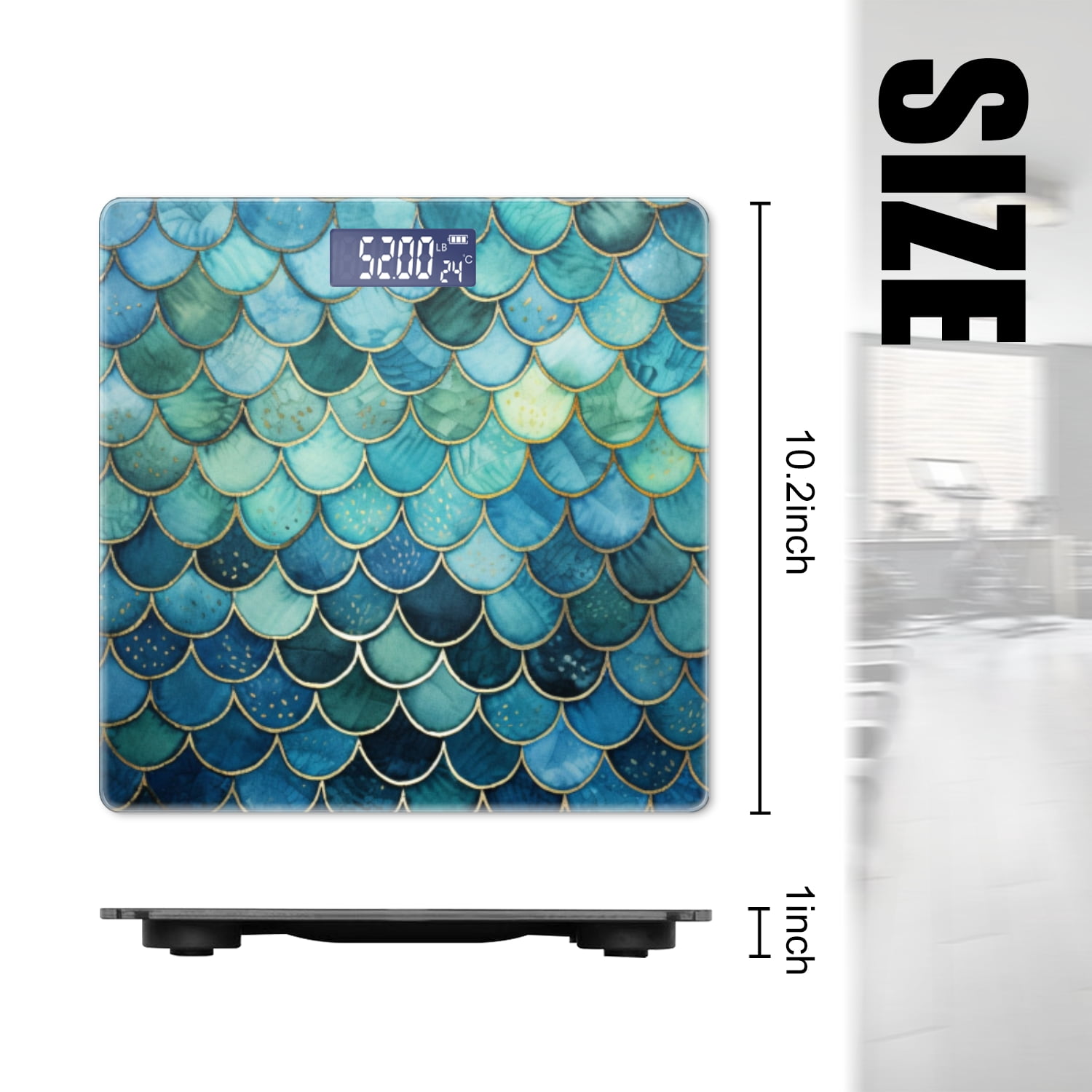 High Precision Body Weight Scale Smart Bathroom Scales with Large LCD Display(400lbs),Decorative for Bedroom-Colorful Fish Scale Pattern
