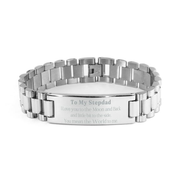Stepdad Engraved Ladder Stainless Steel Bracelet I Love You to the Moon and Back - Gift for Birthday, Fathers Day, Christmas, and Holidays