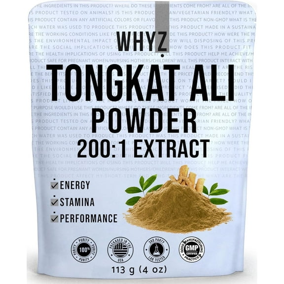 WHYZ Longjack Powder, Tongkat Ali Extract, Boost Workout Performance, Dietary Supplement 113g