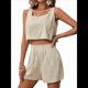 thumbnail image 2 of Conjuntos de Dos Piezas para Mujer, Conjuntos de Salón A Juego, Pantalones Cortos de de Dos Piezas, Tops Cortos, Ropa de Moda, Conjunto de Vacaciones de Verano. Caqui L, 2 of 7