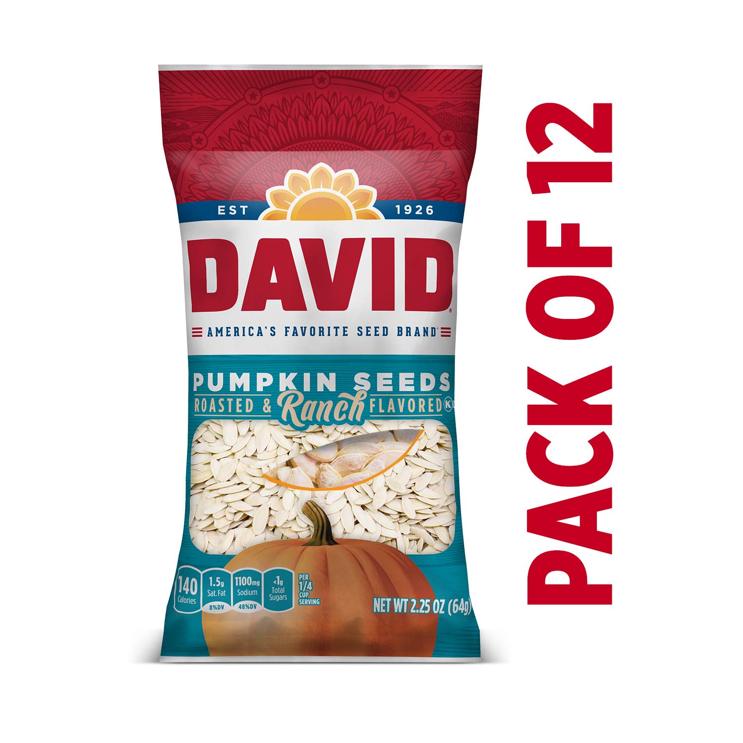 DAVID Roasted and Salted Ranch Pumpkin Seeds, Keto Friendly, 2.25 oz