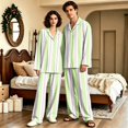 thumbnail image 2 of Matching Pajamas for Couples Long Sleeve Pajamas for Men Women Sleepwear Striped Button Down Warm Lounge Sets 2 Pcs Loungewear Light Green XXXL, 2 of 7