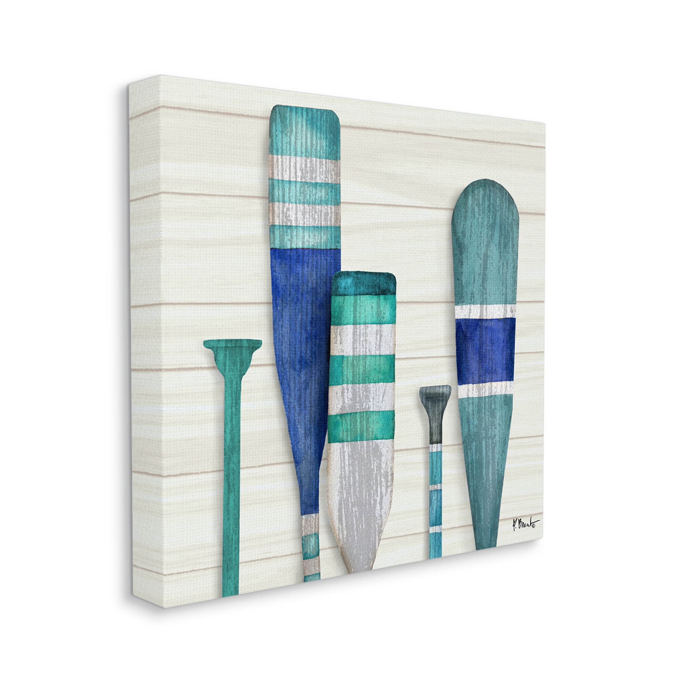 Stupell Industries Port Oars Blue Green Striped Patterns Graphic Art Gallery Wrapped Canvas Print Wall Art, Design by Paul Brent