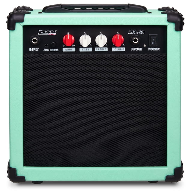 Amplificador para guitarra eléctrica LyxPro de 20 W con altavoz verde