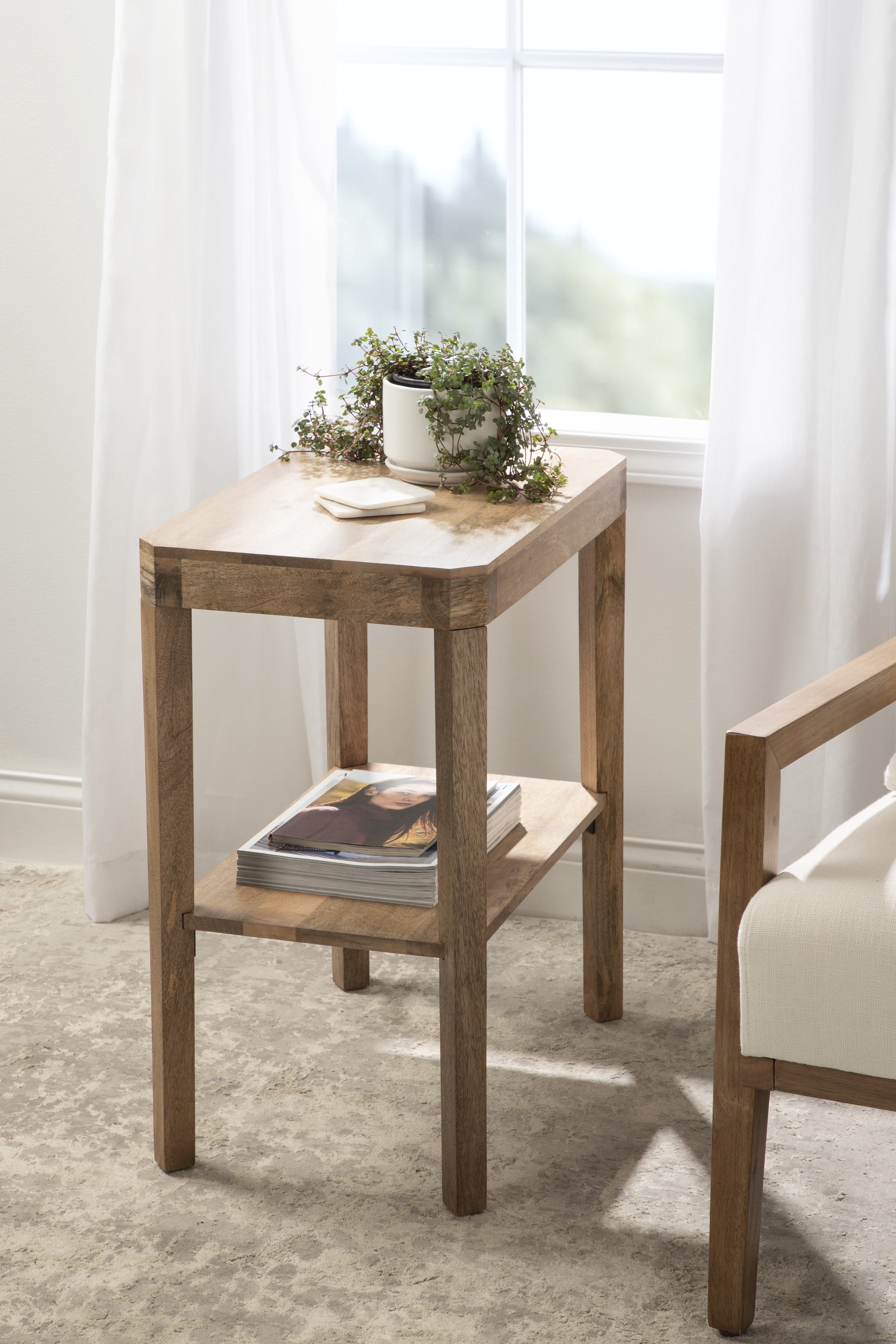 Kate and Laurel Talcott Mid-Century Rectangle Wood Side Table, 22 x 14 x 26, Natural Wood, Decorative Transitional Two Tier End Table for Use as a Bedroom Nightstand or Living Room Accent