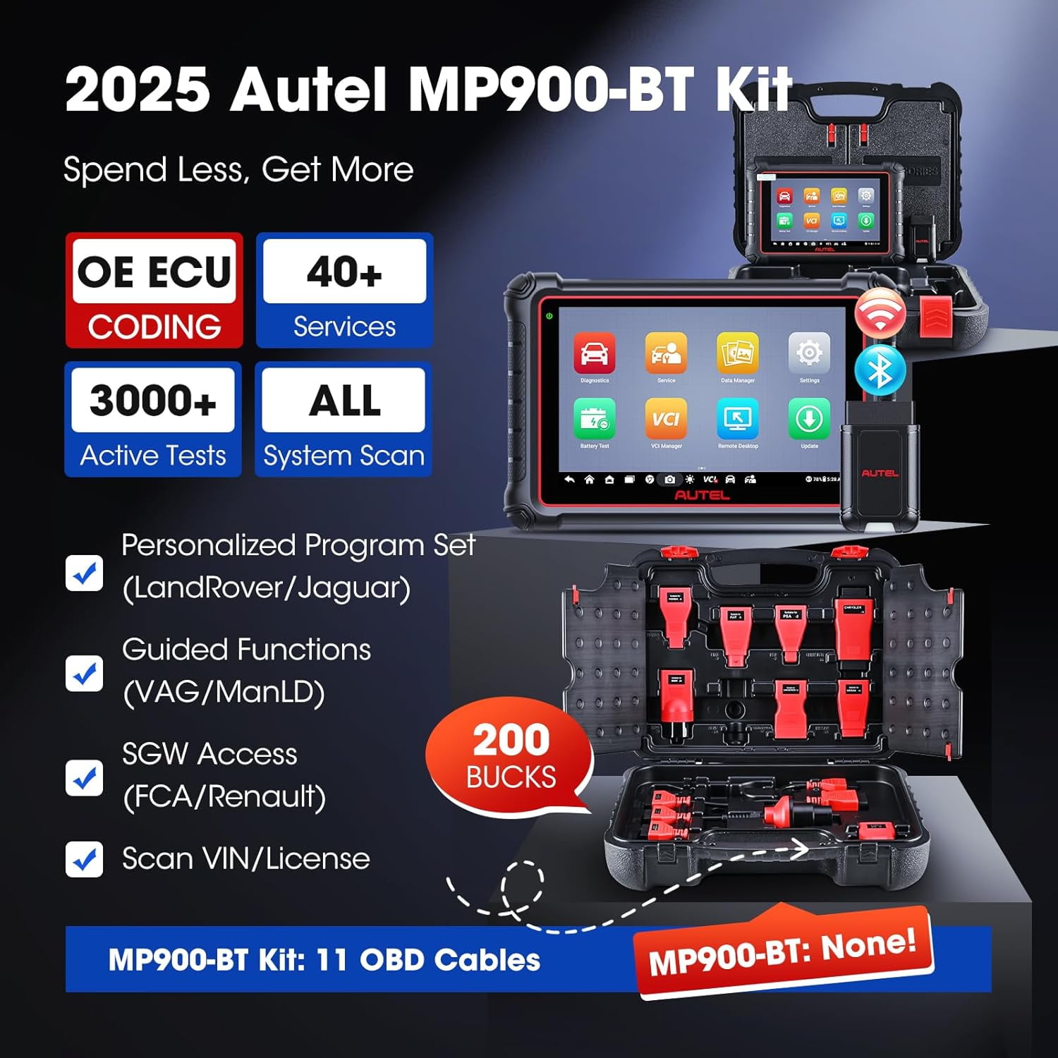 Autel MaxiPRO MP900-BT KIT Scanner: Bi-Directional car scanner, Support DoIP and CAN-FD, 40+ Services, OE ECU Coding