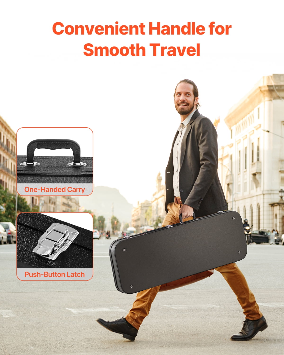 VEVOR Electric Guitar Hard Case, 43.11 in Rectangular Guitar Hard Case ,With Lock Latch Keys Handle,PVC Padding Soft Lining Water-Resistant Hard Shell Guitar Cases, for 39 in Electric Guitars,Black