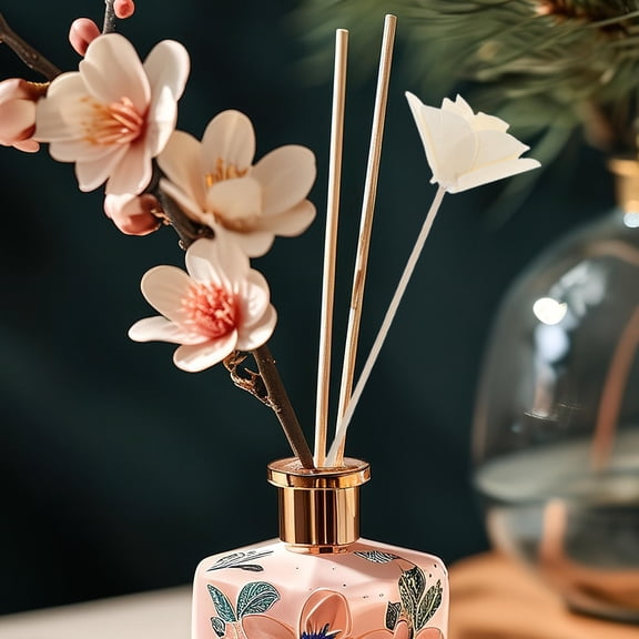 HOOWIFFY 6Pcs Beige Flower Diffuser Replacement Sticks with Natural Rattan for Home Use