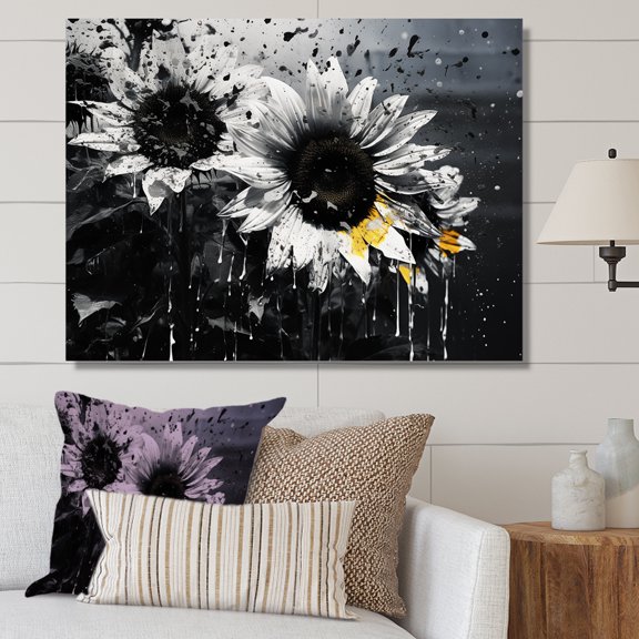 Designart "Monochrome Sunflower Bloom" Sunflowers Canvas Prints