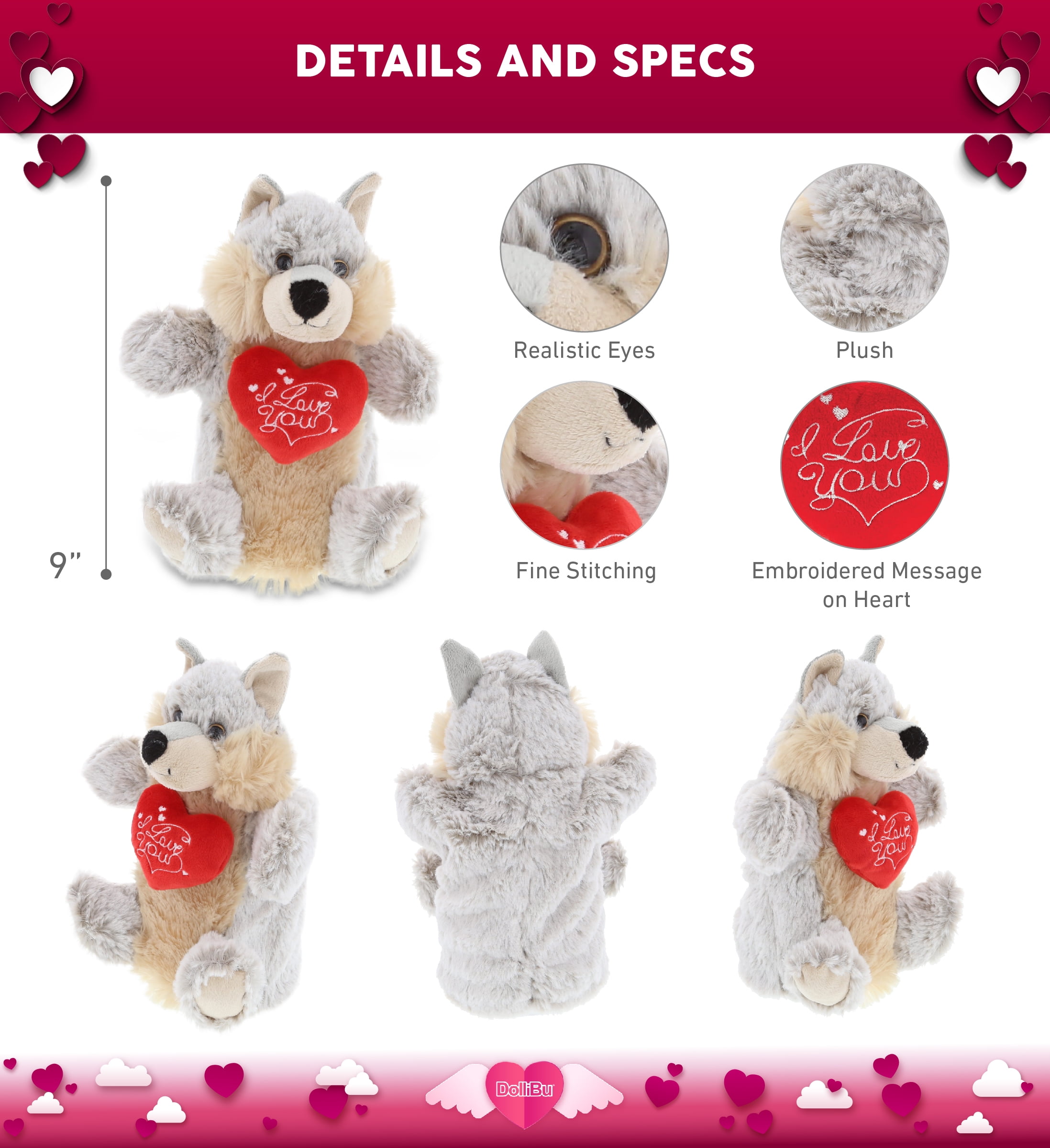 DolliBu I Love You Valentine Plush Blue Dolphin - Cute St￭ Animal...